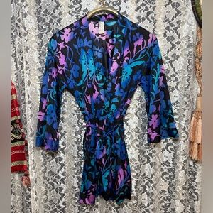 Vintage Floral Blue Purple black Women's Swim Coverup duster cardigan kimono